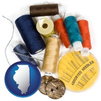 illinois map icon and a sewing kit