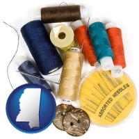 mississippi map icon and a sewing kit
