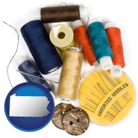 pennsylvania map icon and a sewing kit