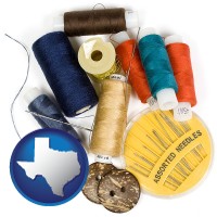 texas map icon and a sewing kit