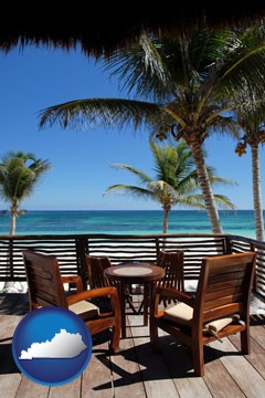 outdoor furniture on a tropical, oceanfront deck - with Kentucky icon