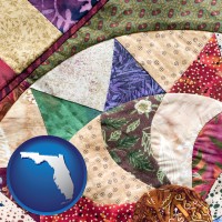 florida map icon and a patchwork quilt