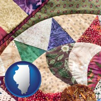 illinois map icon and a patchwork quilt