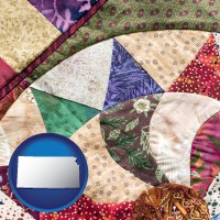 kansas map icon and a patchwork quilt