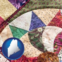 maine map icon and a patchwork quilt