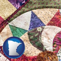 minnesota map icon and a patchwork quilt
