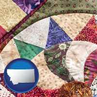 montana map icon and a patchwork quilt