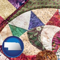 nebraska map icon and a patchwork quilt