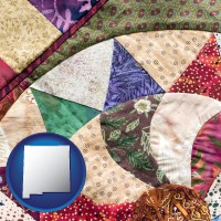 new-mexico map icon and a patchwork quilt