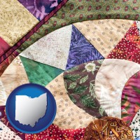 ohio map icon and a patchwork quilt