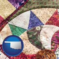 oklahoma map icon and a patchwork quilt