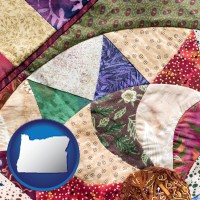 oregon map icon and a patchwork quilt