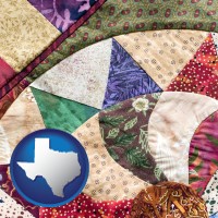 texas map icon and a patchwork quilt