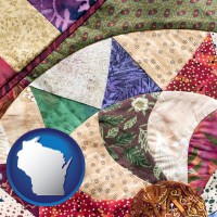 wisconsin map icon and a patchwork quilt