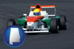 alabama map icon and a race car