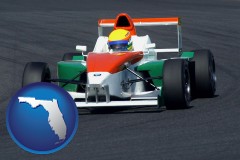 florida map icon and a race car