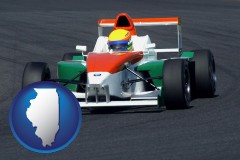 illinois map icon and a race car