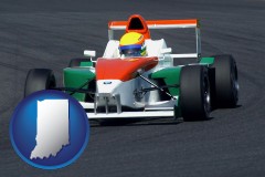 indiana map icon and a race car