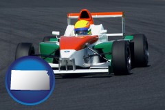 kansas map icon and a race car