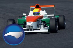 north-carolina map icon and a race car
