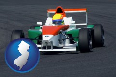 new-jersey map icon and a race car