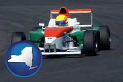 new-york map icon and a race car