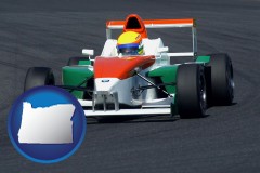 oregon map icon and a race car
