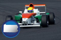 pennsylvania map icon and a race car