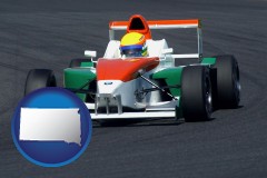 south-dakota map icon and a race car
