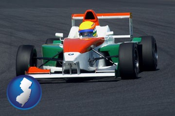 a race car - with New Jersey icon