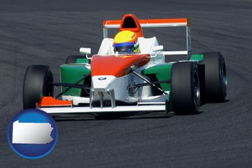 a race car - with Pennsylvania icon