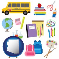 arizona map icon and back-to-school supplies