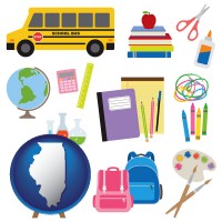 illinois map icon and back-to-school supplies