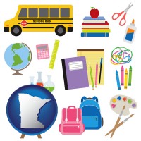minnesota map icon and back-to-school supplies