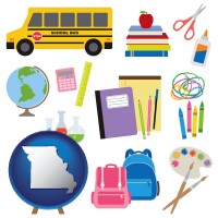 missouri map icon and back-to-school supplies