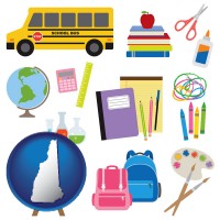 new-hampshire map icon and back-to-school supplies
