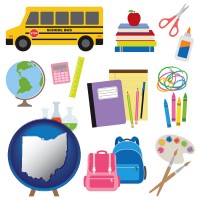 ohio map icon and back-to-school supplies