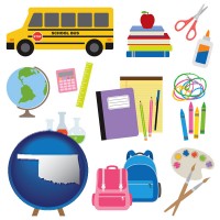 oklahoma map icon and back-to-school supplies
