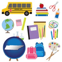 tennessee map icon and back-to-school supplies