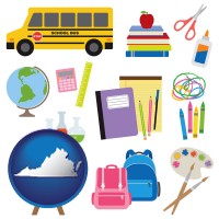 virginia map icon and back-to-school supplies