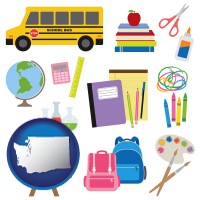 washington map icon and back-to-school supplies