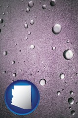 arizona map icon and water droplets on a shower door