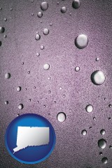 connecticut map icon and water droplets on a shower door