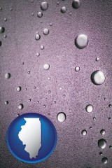 illinois map icon and water droplets on a shower door