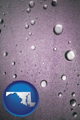 maryland map icon and water droplets on a shower door