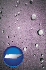 tennessee map icon and water droplets on a shower door