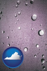 virginia map icon and water droplets on a shower door