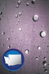 washington map icon and water droplets on a shower door