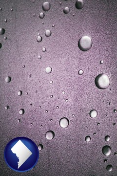 water droplets on a shower door - with Washington, DC icon