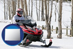 wyoming map icon and a snowmobile and white birches